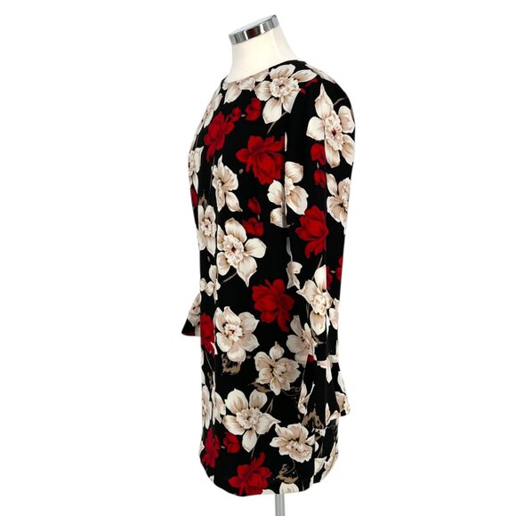 CeCe Floral Long Sleeve Shift Dress Bell Cuff Sleeve Black Red White Size 6 - Picture 7 of 11